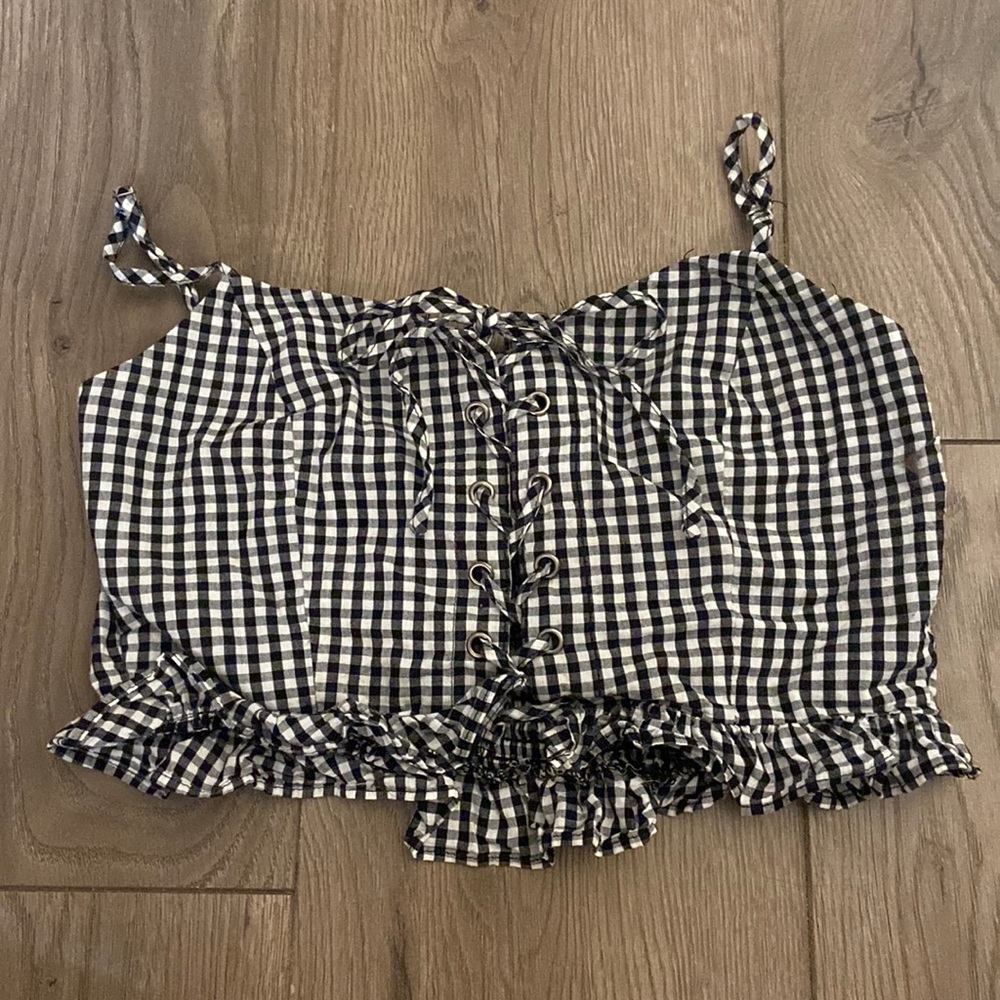 Gingham lace up tank